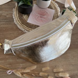 Sac banane unique et original en simili cuir doré et tissu velours doré