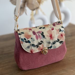 Sac à bandoulière en velours côtelé terracotta et tissu en lin à fleurs