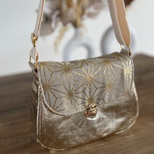 Sac à bandoulière en similicuir doré et tissu étoiles géométriques