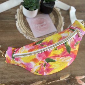Sac banane en tissu très coloré jaune, rose et vert