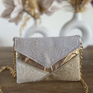 Sac de cérémonie et ou de soirée - fond doré et simili doré et tissu à motifs