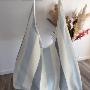 sac / tote bag / fourre tout en lin à rayures bleues