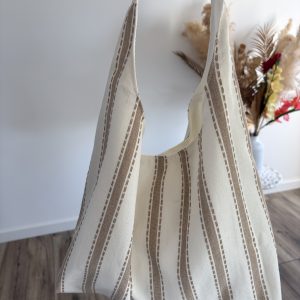 sac / tote bag / fourre tout en lin à rayures marron