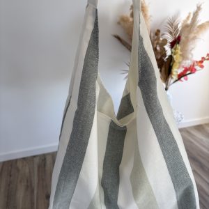 sac / tote bag / fourre tout en lin à rayures vertes