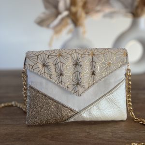 Sac de cérémonie et ou de soirée - fond blanc et simili doré et tissu étoiles