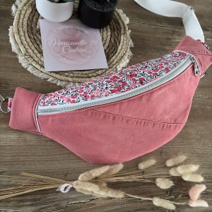 Sac banane en jean rose et tissu liberty