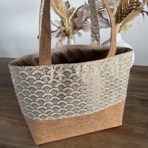Sac cabas en liège et tissu écaille dorées