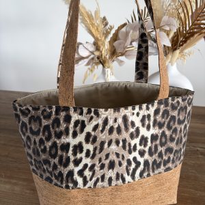 Sac cabas en liège et tissu léopard