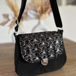 Sac à bandoulière en jean recyclé noir et étoiles argentées