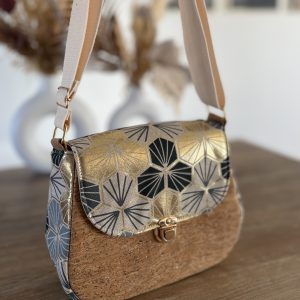 Sac à bandoulière en liège et tissu géométrique