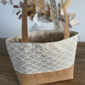 Sac cabas en liège et tissu écaille dorées