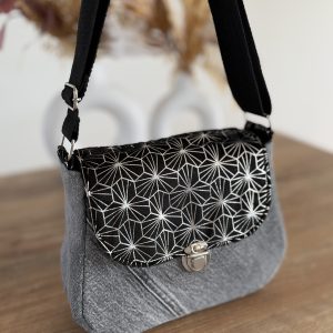 Sac à bandoulière unique en jean gris et tissu étoiles argentées