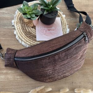 Sac banane unique et original en tissu marron pailleté