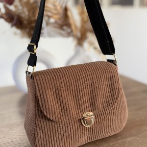 Sac à bandoulière unique en velours côtelé marron