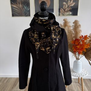 Écharpe d'hiver polaire noire et tissu noir et doré