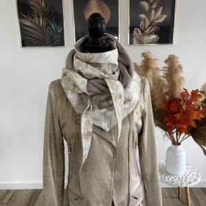 Écharpe d'hiver polaire beige et tissu à fleurs dorées
