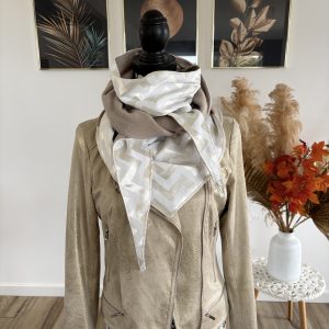 Écharpe d'hiver polaire beige et tissu géométrique blanc doré