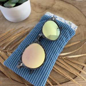 étui à lunettes en velours côtelé bleu et liberty