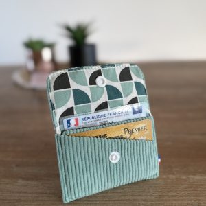 porte carte en velours côtelé vert