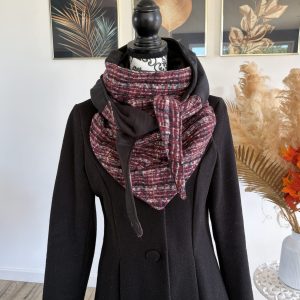 Écharpe d'hiver polaire noire et tissu bouclette bordeaux