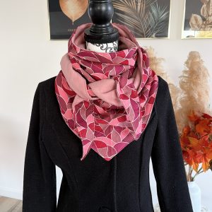 Écharpe d'hiver polaire rose et tissu géométrique rose bordeaux