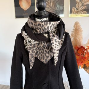 Écharpe d'hiver polaire noire et tissu léopard