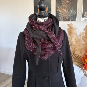 Écharpe d'hiver polaire noire et tissu noir et rose à paillettes